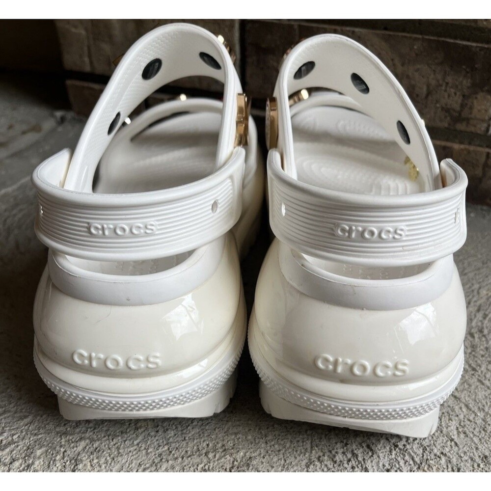 Crocs Mega Crush Women's 9 Men's 7 Platform Sandals - White w/ Jibbitz Charms - Picture 10 of 16